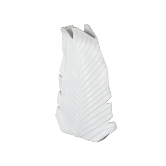 15" White Ceramic Palm Leaf Vase